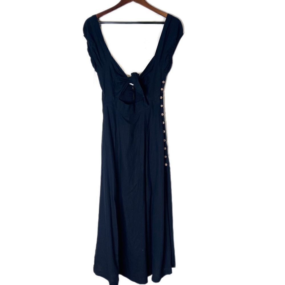 Navy Off-the-Shoulder Boho Linen Blend Midi Dress NWT - Picture 3 of 8